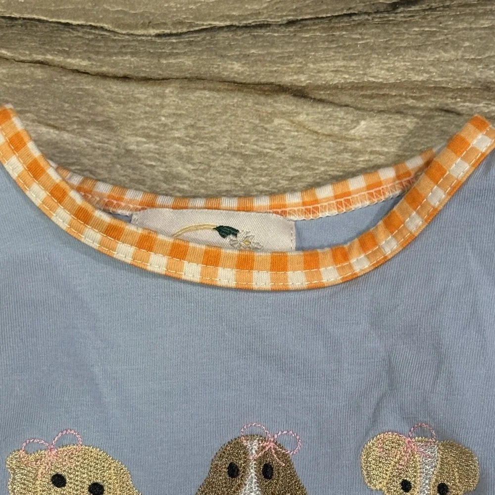 Magnolia Smocking Company Bubble Romper 3-6M Puppies Pumpkins Fall Gingham
